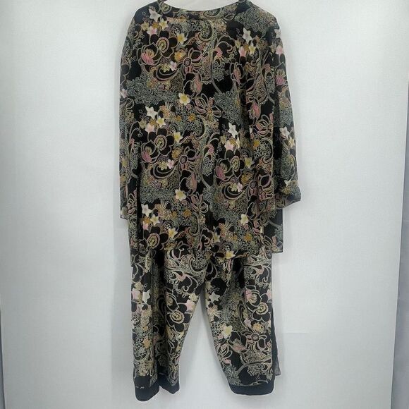 Citron Santa Monica Multicolor Floral Silk 2 Piece Top and Pants Set Size 0X - Picture 7 of 10